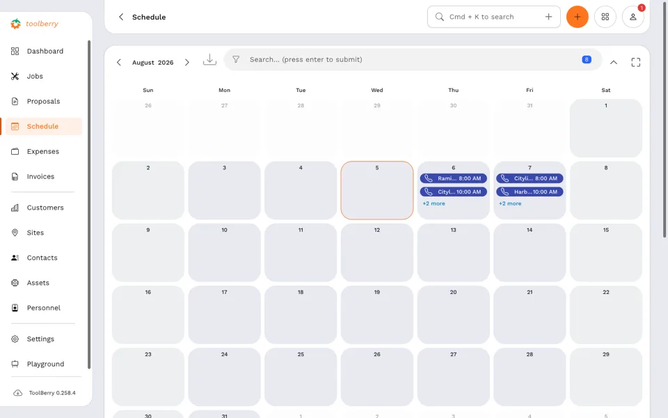 A programação do ToolBerry: uma semana de tarefas agendadas durante o horário de funcionamento, cada uma num local real.